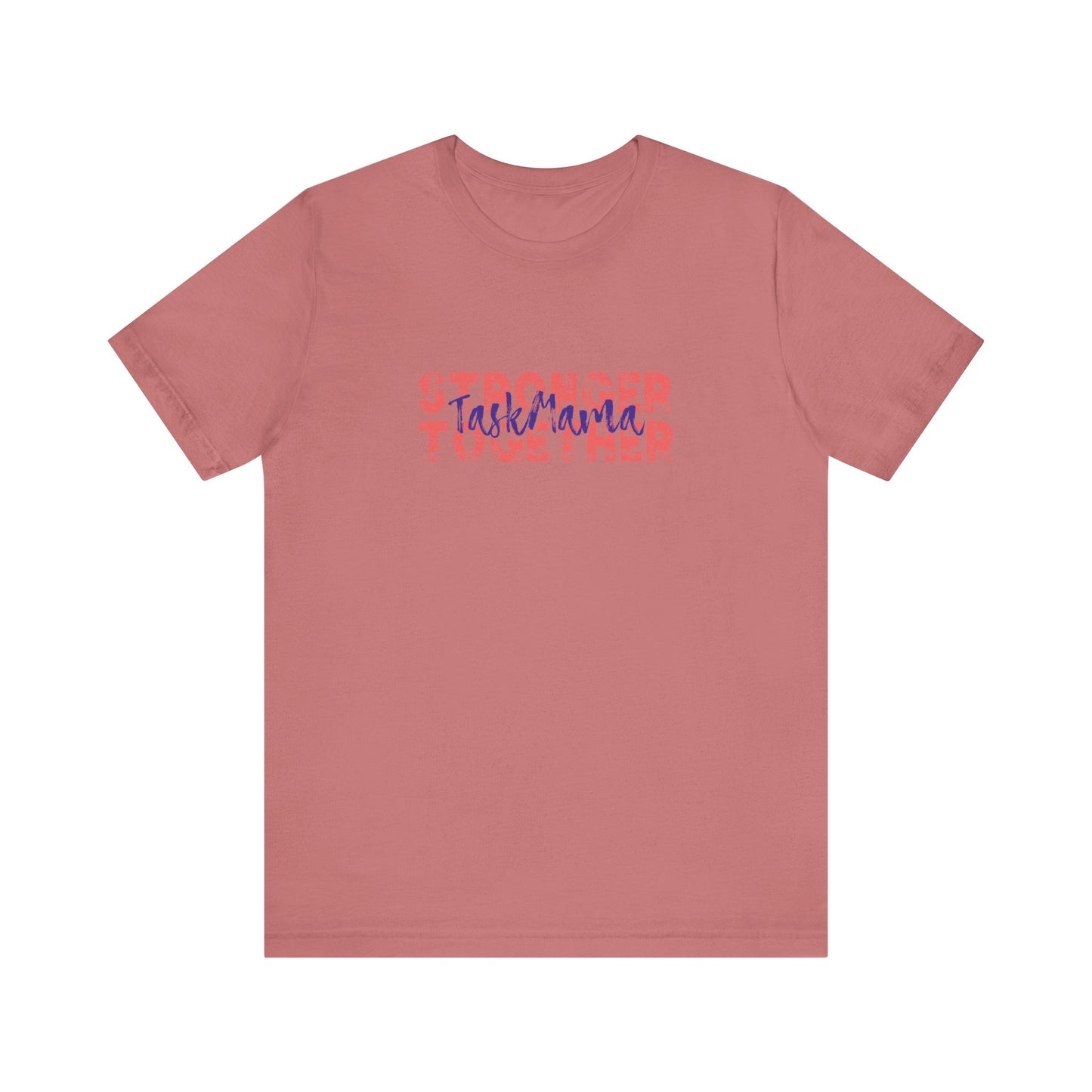 Pink t-shirt with 'TaskMarta' text on a white background