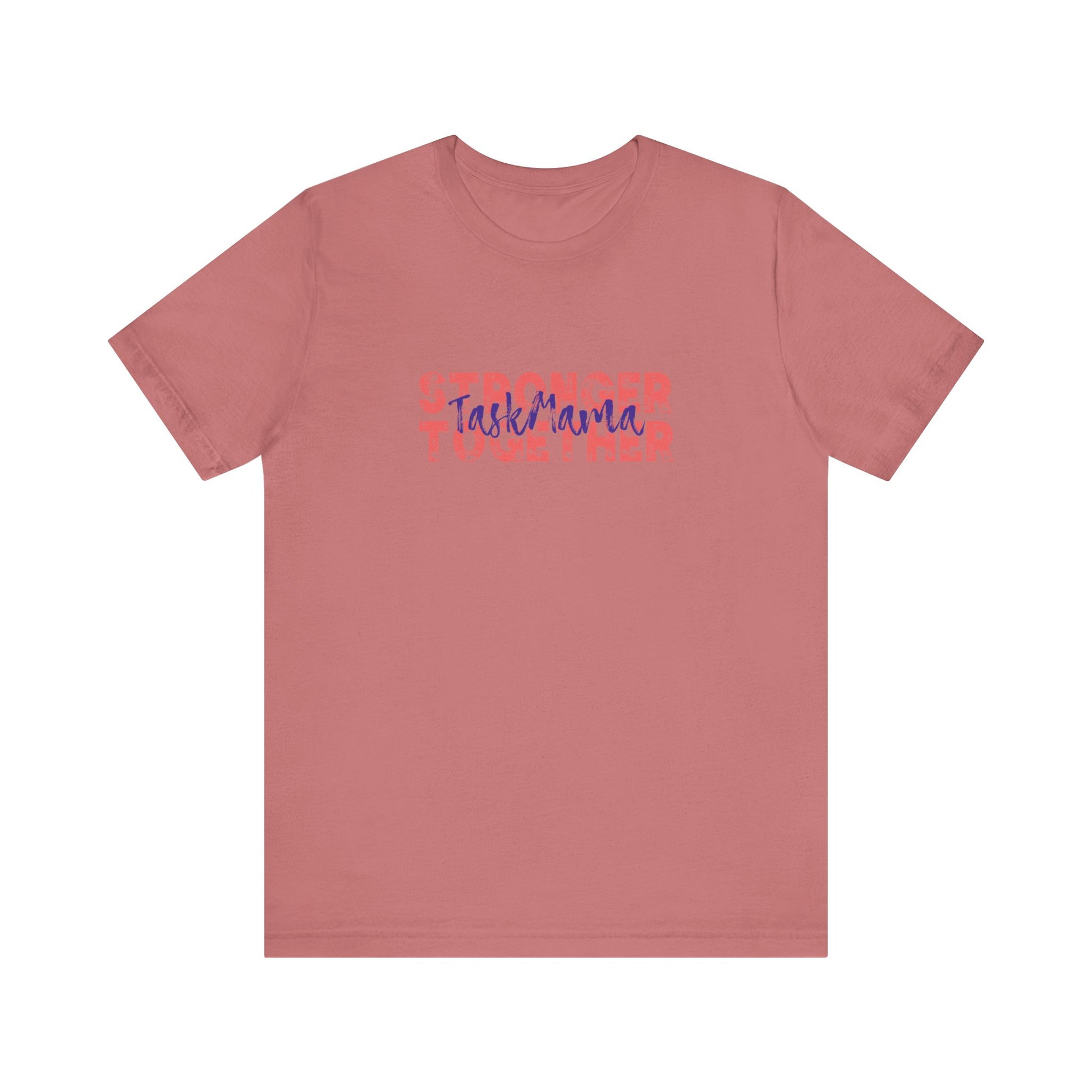 Pink t-shirt with 'TaskMarta' text on a white background