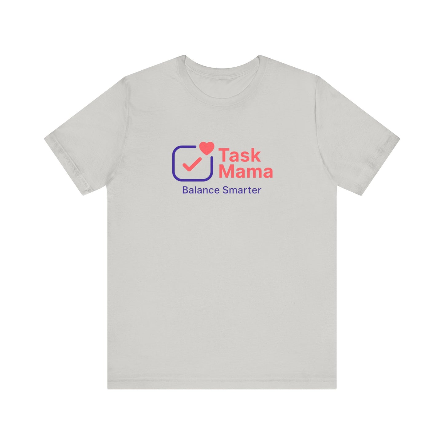 White t-shirt with 'Task Mama' logo on a white background