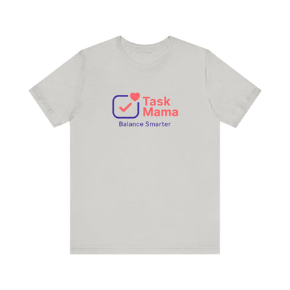 White t-shirt with 'Task Mama' logo on a white background