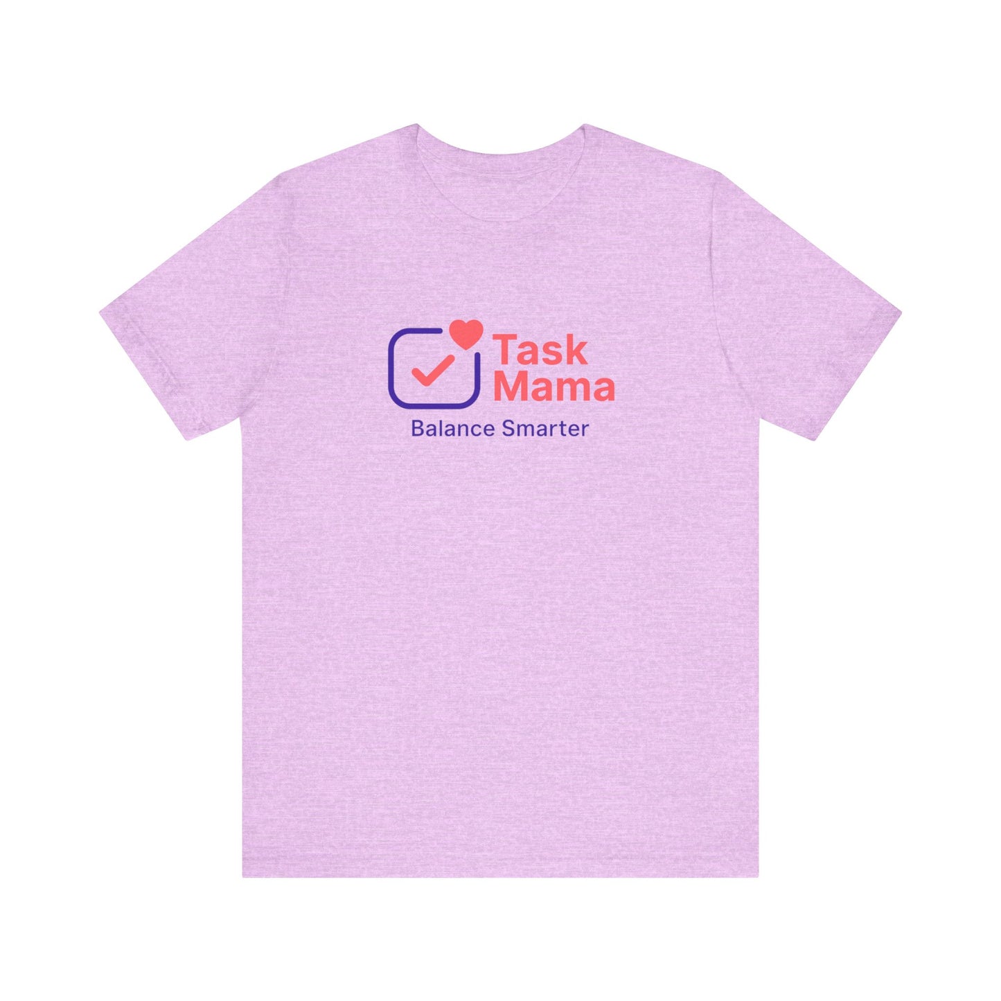 Light purple t-shirt with 'Task Mama' logo and text on a white background