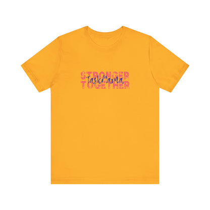Yellow t-shirt with text design on a white background
