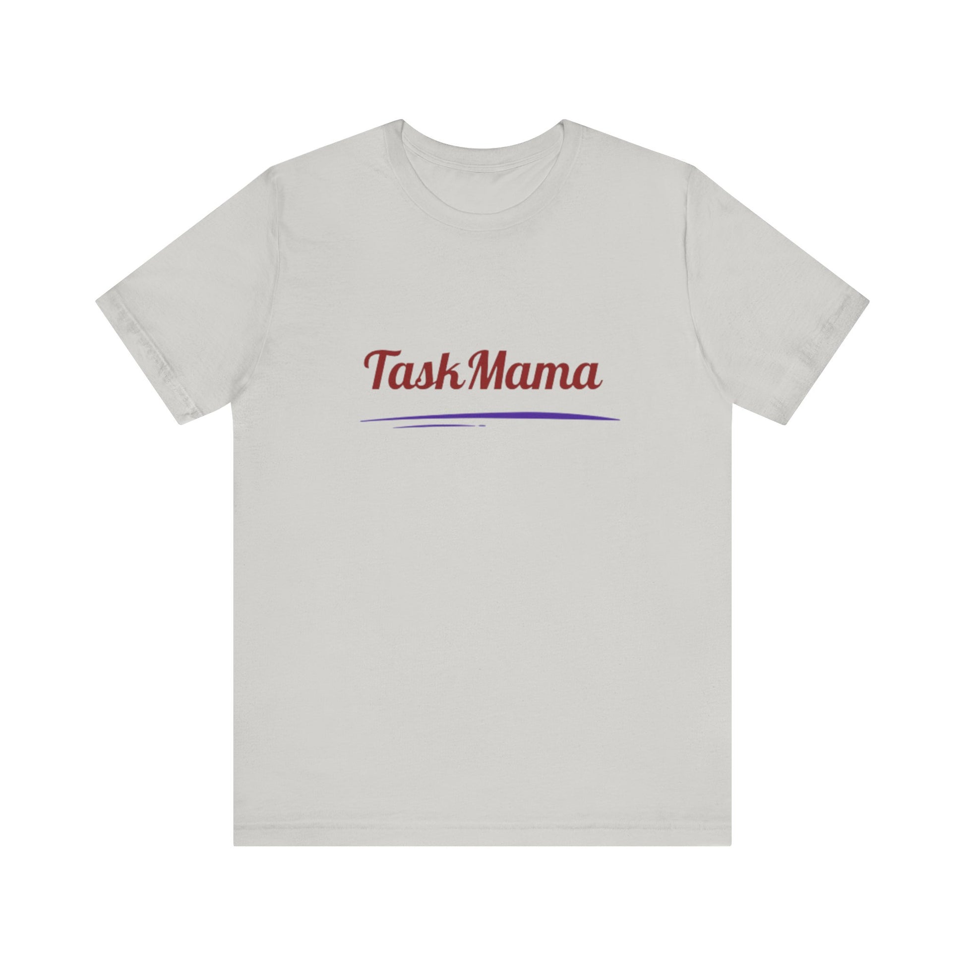 White t-shirt with 'Task Mama' text on a white background