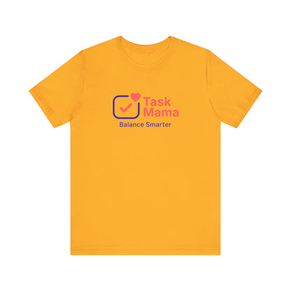 Yellow t-shirt with 'Task Mama' logo and text on a white background