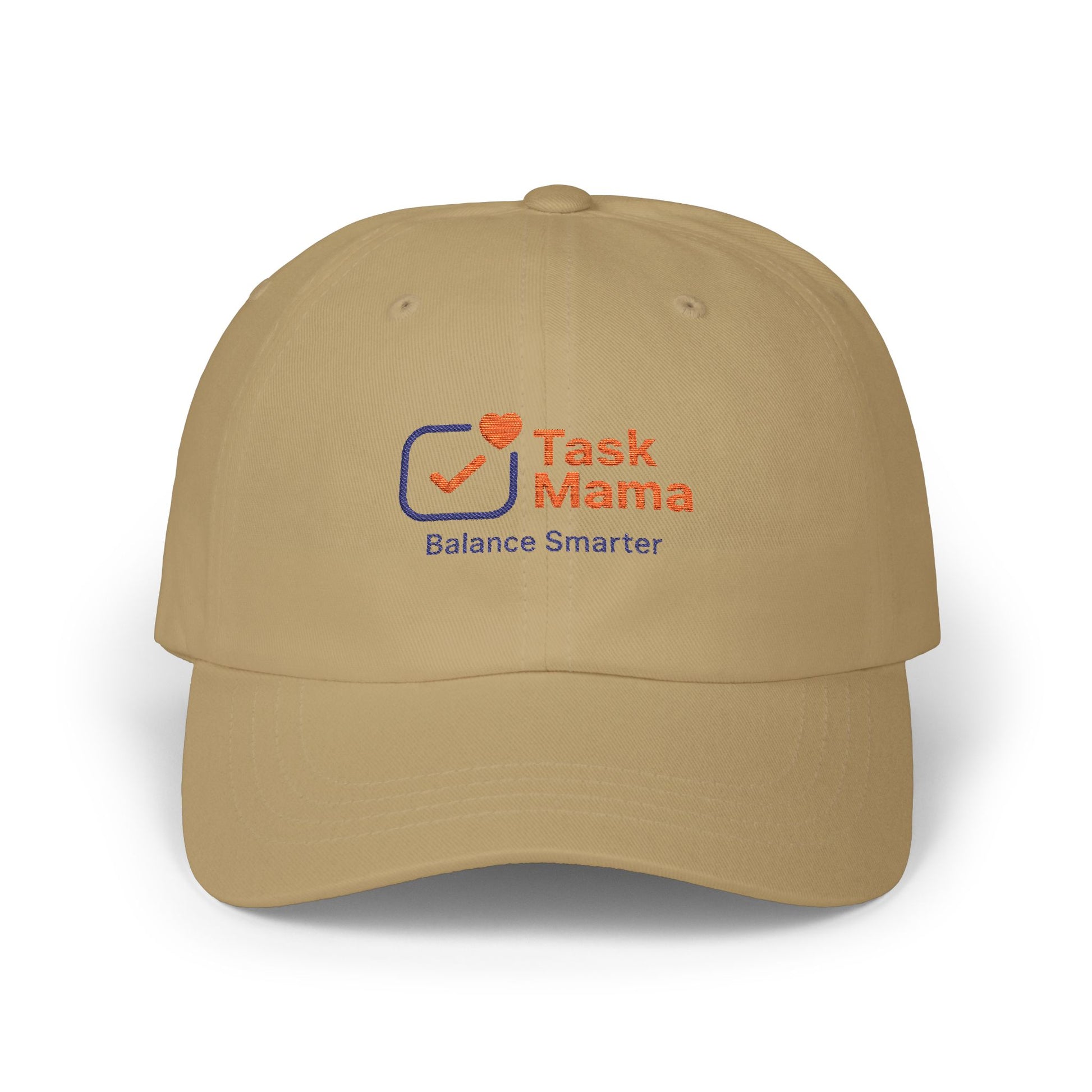 Beige cap with 'Task Mama' logo on a white background