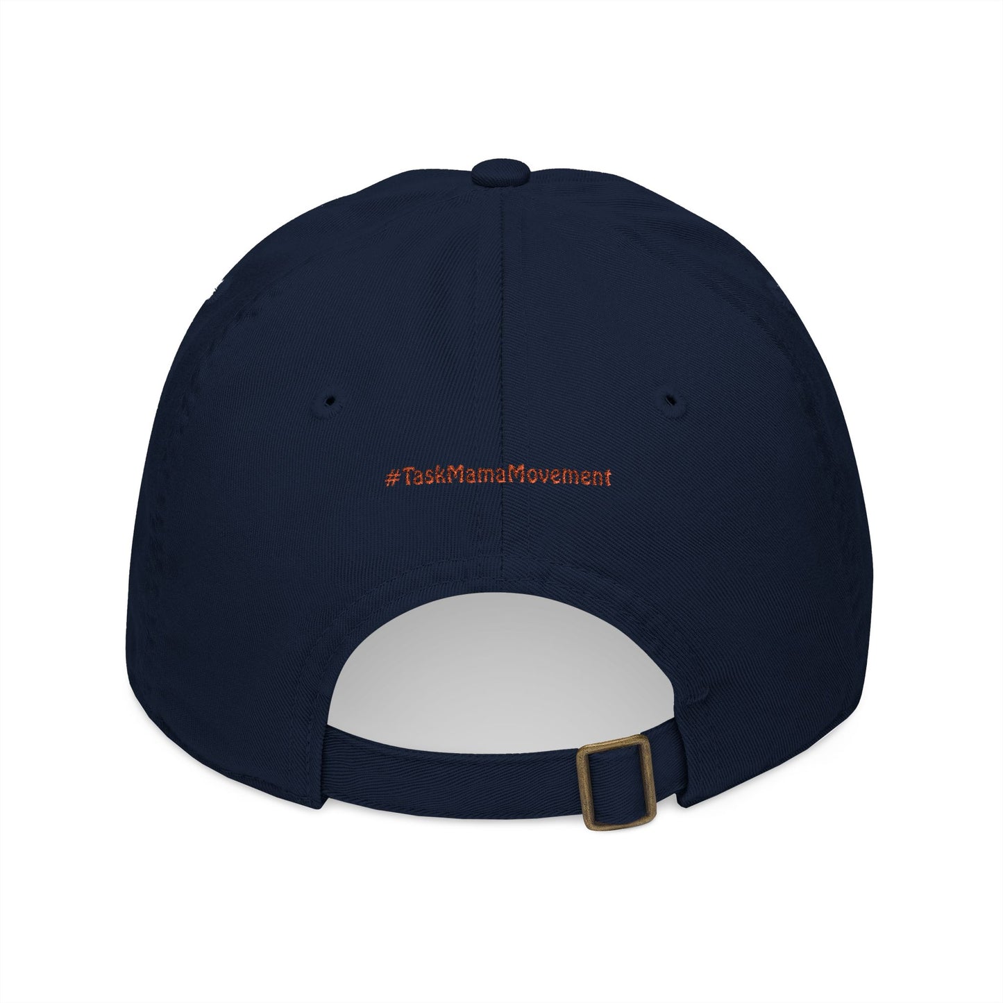 Navy blue cap with '#TaskMamaMovement' text on a white background